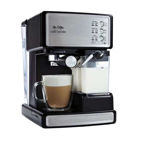 Mr. Coffee Cafe Barista Black & Silver Premium Espresso/Latte/Cappuccino Maker with Milk Frother
