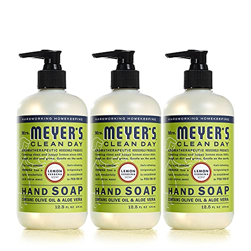Mrs. Meyer's Liquid Hand Soap, Cruelty Free and Biodegradable Hand Wash Formula Made with Essential Oils, Lemon Verbena Scent, 12.5 oz - Pack of 3