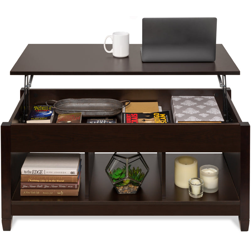 Multifunctional Lift Top Coffee Table w/ Hidden Storage, 3 Cubbies