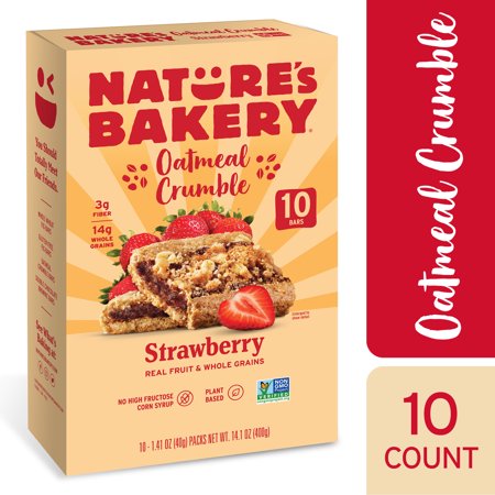 Nature's Bakery Oatmeal Crumble, Strawberry, 10 Breakfast Snack Bars, 1.41 Oz Each