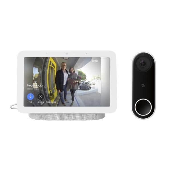 Nest Doorbell (Wired) - Smart Wi-Fi Video Doorbell Camera + Nest Hub 2nd Gen 7" Smart Home Display Chalk