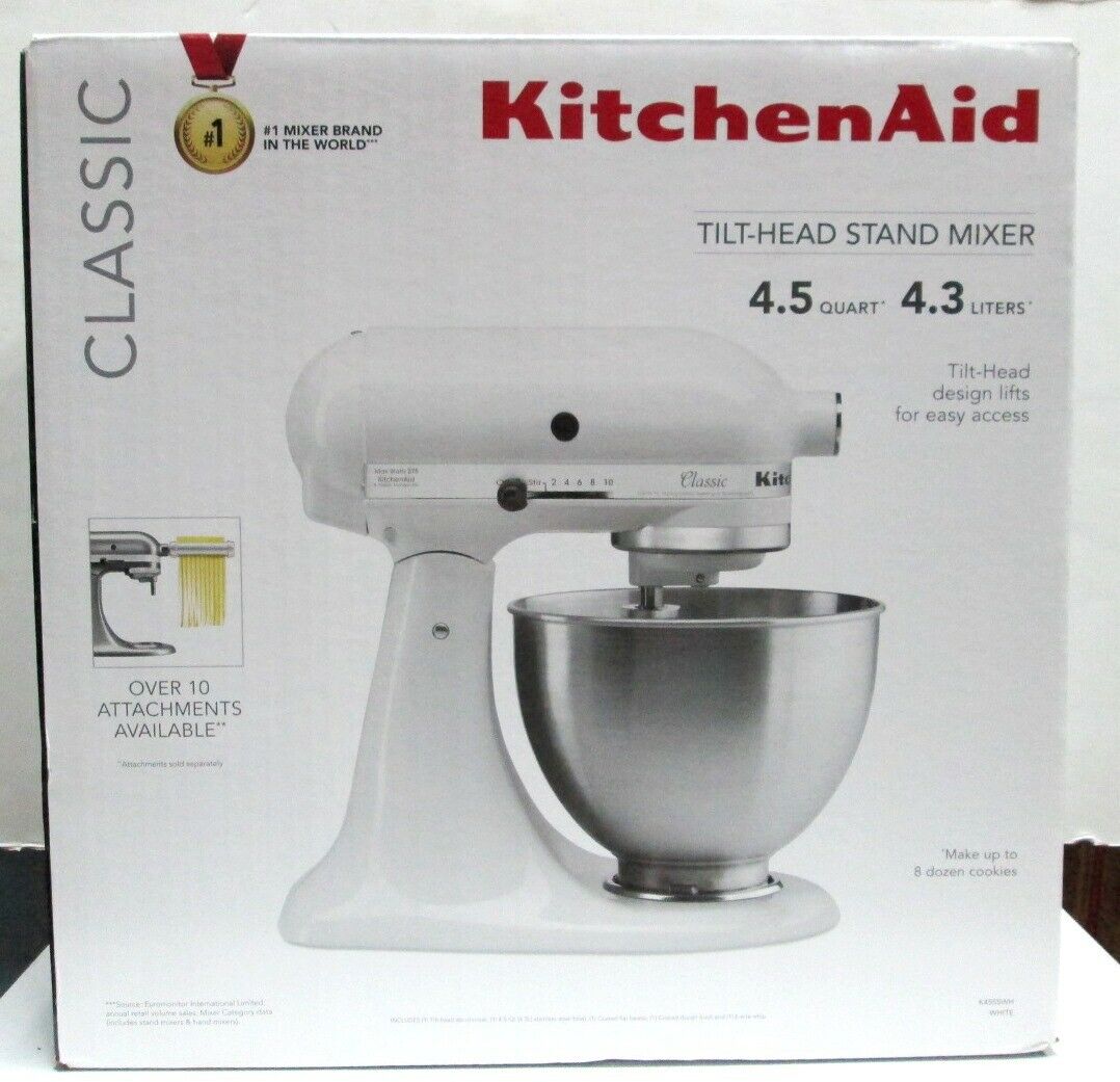 NEW Kitchen Aid K45SSWH CLASSIC White 4.5-Quart Tilt-Head Stand Mixer KitchenAid