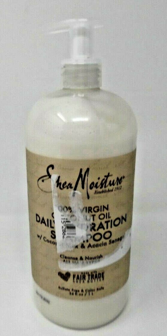 New- Shea Moisture 100% Virgin Coconut Oil Daily Hydration Shampoo, 34 fl oz