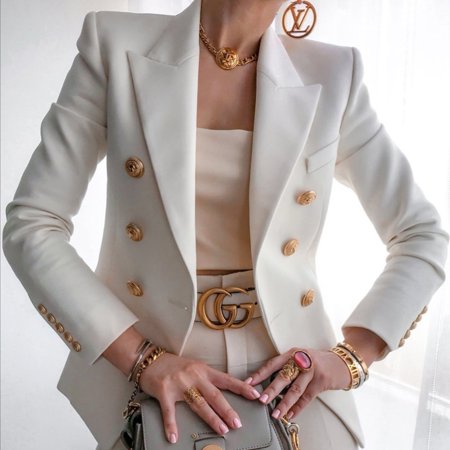 New Women's Button Blazer Work Suit With Pockets Office Business Triple Breasted Solid Elegant Suit Jacket Coats Tops