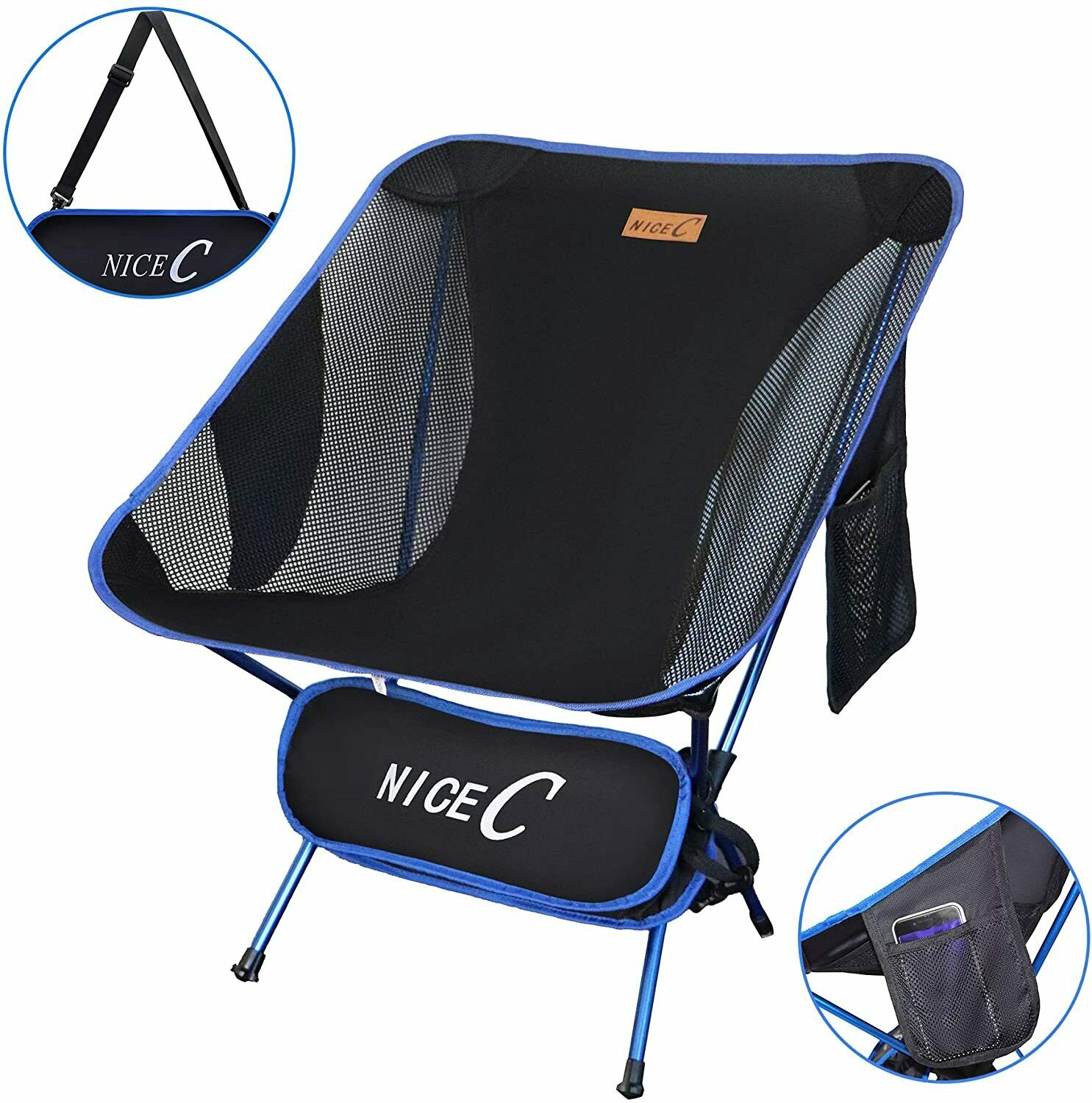 NiceC Ultralight Portable Folding Backpacking Camping Chair with 2 Storage Bags