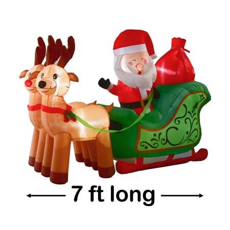 Nifti Nest Santa’s Sleigh Christmas Inflatables, Santa Claus with Reindeer Yard Inflatable, Christmas Yard Inflatables, Giant Christmas Inflatables, Christmas Outdoor Decorations, Christmas Outdoor