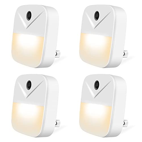 Night Light Plug-in Smart Light Pack of 4 Automated On & Off Wall Light for Hallways, Bedrooms, Bathrooms, Kitchens, Stairs (Warm Light) On Sale At Amazon.com
