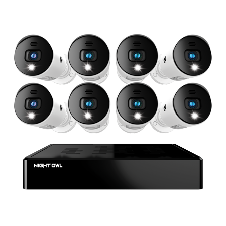 Night Owl Security Camera System CCTV, 8 Channel Bluetooth DVR with 1TB Hard Drive, 8 Wired 1080p HD Spotlight Surveillance Bullet Cameras, Audio Enabled Indoor Outdoor Cameras with Night Vision