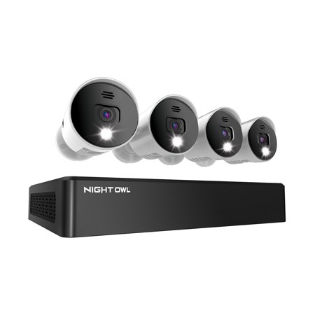 Night Owl Security Camera System CCTV, 8 Channel Bluetooth DVR with 1TB Hard Drive, 4 Wired 4K Ultra HD Spotlight Surveillance Bullet Cameras, Audio Enabled Indoor Outdoor Cameras with Night Vision