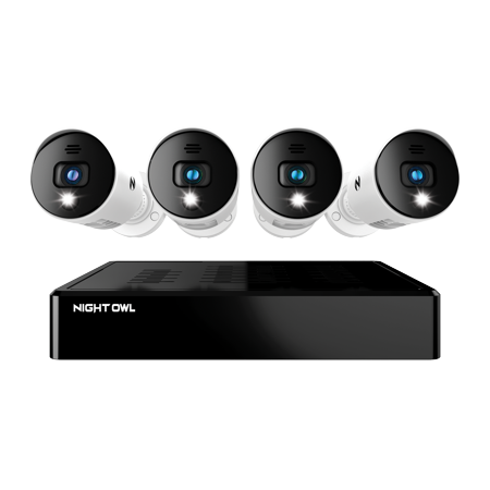 Night Owl Security Camera System CCTV, 8 Channel Bluetooth DVR with 1TB Hard Drive, 4 Wired 1080p HD Spotlight Surveillance Bullet Cameras, Audio Enabled Indoor Outdoor Cameras with Night Vision