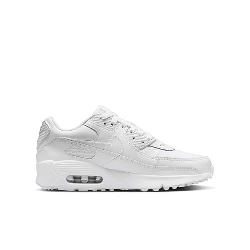 Nike Air Max 90 Big Kids' Shoes (Hf6358-102, White/Metallic Silver/White/White) Size 7