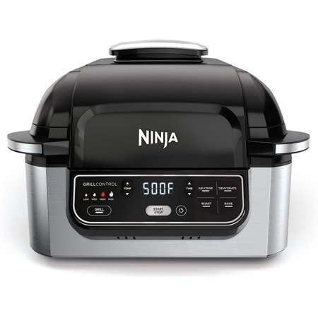 Ninja Foodi 5-in-1 4-qt. Air Fryer, Roast, Bake, Dehydrate Indoor Electric Grill (AG302), 10" x 10", Black and Silver (Certified Refurbished)