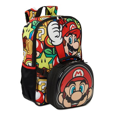 Nintendo Super Mario Boys Ready Set Go 17" Backpack with Lunch Bag 2-Piece Set