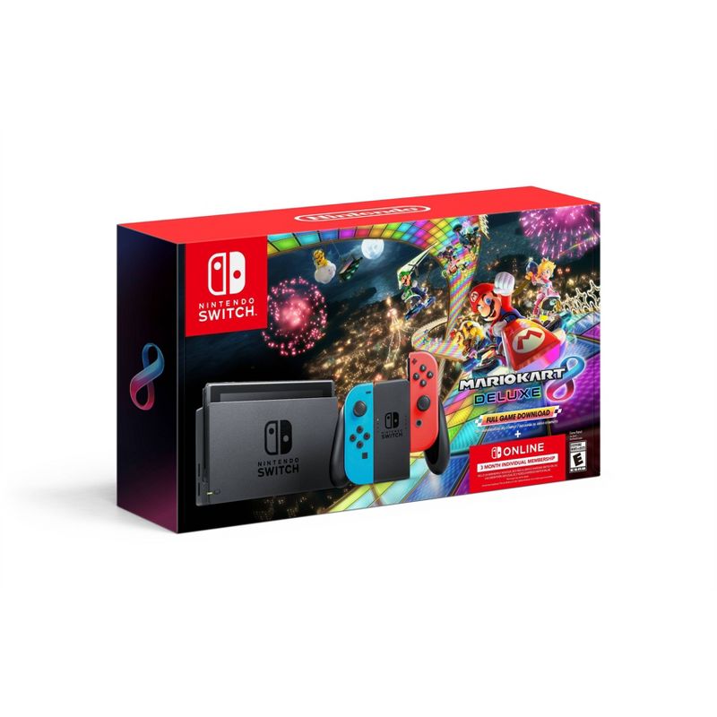 Nintendo Switch Joy-Con Neon Blue/Red + Mario Kart 8 Deluxe + 3 Month Online Bundle