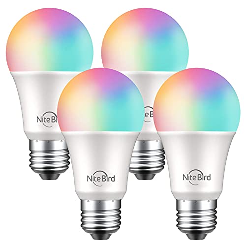 NiteBird Smart Light Bulbs Works with Alexa Echo and Google Home, WiFi Dimmable Color Changing LED Lights Bulbs, A19 E26 8W Warm White 2700k, 75W Equivalent, No Hub Required,4 Pack