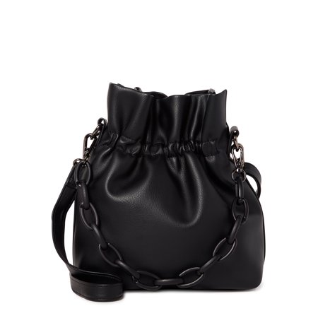 No Boundaries Women's Contemporary Drawstring Crossbody Handbag Black