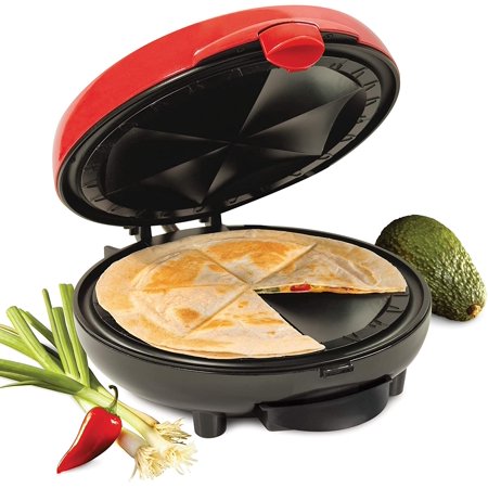 Nostalgia 6-Wedge Electric Quesadilla Maker with Extra Stuffing Latch, 8-inch, Red, Unique plate design creates 6 sectional pieces that seal in the.., By Visit the Nostalgia Store