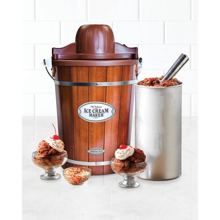 Nostalgia ICMP600WD 6-Quart Electric Bucket Ice Cream Maker With Easy-Carry Handle, Wood