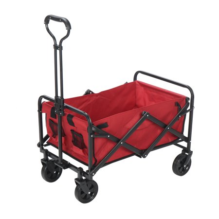 Novashion Heavy Duty Collapsible Folding Wagon Utility Outdoor Camping Garden Cart, Collapsible Cart with Universal Wheels & Adjustable Handle, All Terrain Utility Wagon Beach Cart