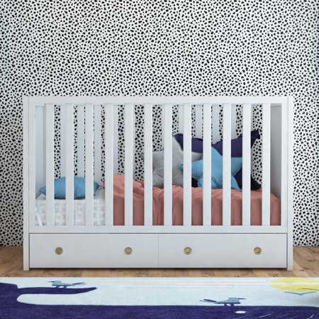 Novogratz Rue 3-in-1 Convertible Baby Crib with Storage Drawer for Nursery, White