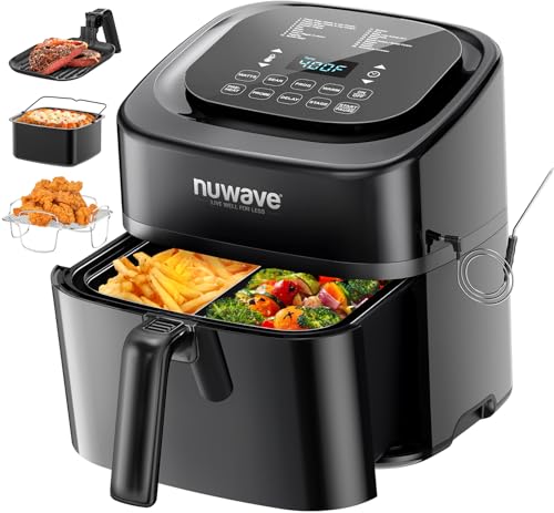 NuWave Brio 6-Quart Air Fryer, On SALE Today At Amazon Nuwave Brio 10-In-1 Air Fryer, 6 Qt Airfryer Capacity With Smart Probe, Roast Grill Bake For Fast Meals, One-Touch Digital Controls, Powerful 1800W Fryer, 100 Recipes, Removable Divider &Amp; Grill Pan