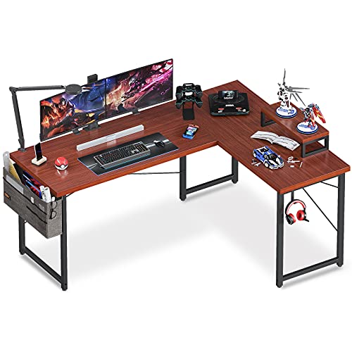 ODK L Shaped Desk, 59" Computer Corner Desk, Gaming Desk, Home Office Writing Desk with Monitor Stand, Space-Saving Workstation Desk, Modern Simple Wooden Desk, Easy to Assemble, Teak