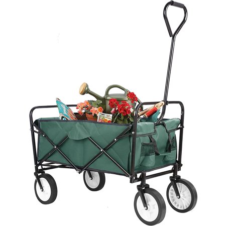 OKVAC Collapsible Folding Utility Wagon Outdoor Portable Grocery Cart - Green