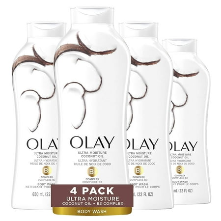 Olay Ultra Moisture Coconut Oasis Body Wash, for Smooth and Healthy Looking Skin, 22 Fl OzPack of 4