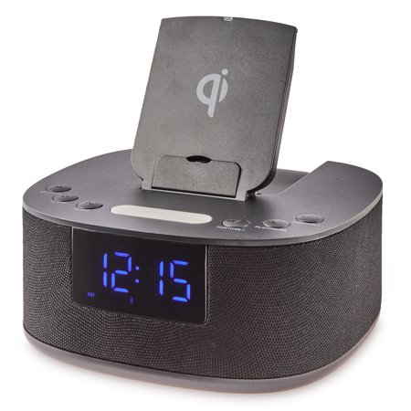 onn. Clock Radio with Wireless Charging and Bluetooth Speaker