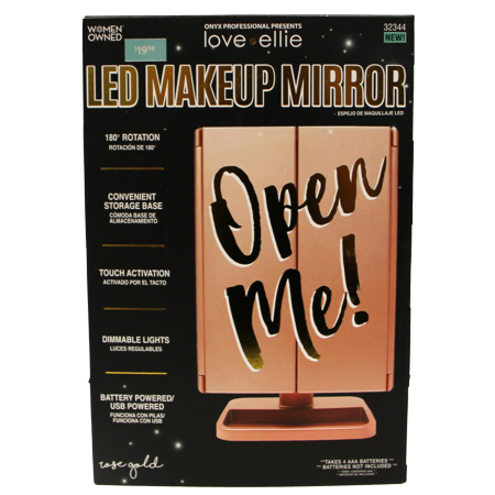 Onyx Professional LED Makeup Mirror 3x Magnification with In-Base Storage, Rose Gold