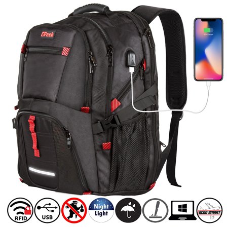 OPACK Extra Large RFID-Safe Travel Backpack with USB Charging Port