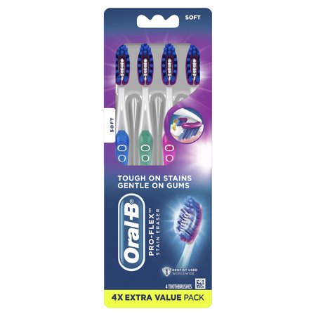 Oral-B Pro-Flex Stain Eraser Manual Toothbrush, Soft, 4 Ct