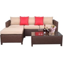 Outdoor Patio 5-pc Rattan Sectional Set Hanging Legs Wicker Sofa in Brown