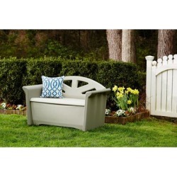 Outdoor Patio Storage Bench, Resin, Olive & Sandstone