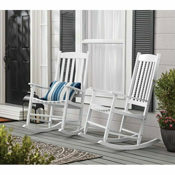 Outdoor Wood Porch Rocking Chair, White Color, Weather Resistant Finish