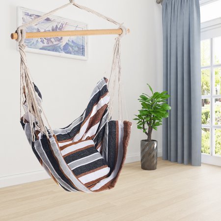 Outerdo Hanging Rope Hammock Chair Swing Seat for Any Indoor or Outdoor Spaces Pillow and Stick Included Pillows , Max 330 Lbs, (51.18''x39.37'')