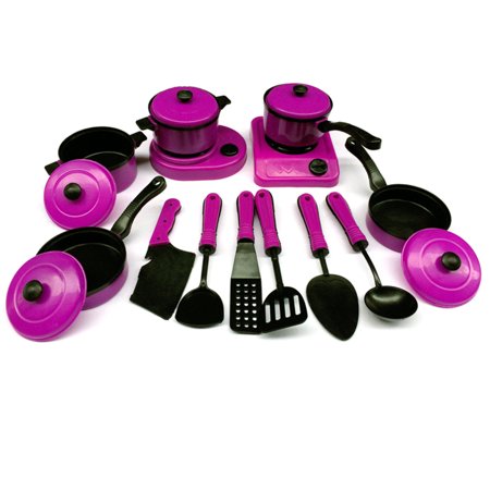 Outgeek 13 Pieces Cookware Plastic Play Cooking Set, Purple