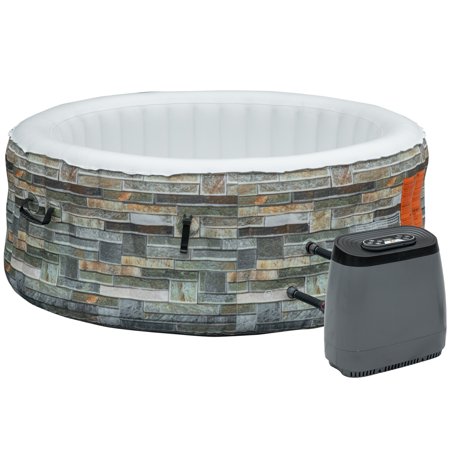 Outsunny 2-3 Person Inflatable Portable Hot Tub Outdoor Round Heated Spa With 108 Jets, Pump, Cover, Filter Cartridges, Mixed Grey