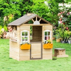 Outsunny 4' W x 3' D Outdoor Wood Playhouse in Brown, Size 53.0 H x 37.0 W x 44.5 D in | Wayfair 345-024