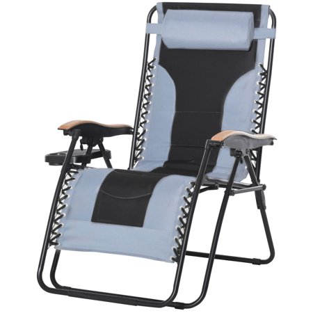 Outsunny Adjustable Zero Gravity Lounge Chair Folding Patio Recliner with Cup Holder Tray & Headrest