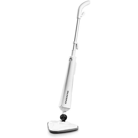 Ovente Heavy Duty Electric Steam Mop, Tile Cleaner Steamer, Hard Wood Floor Cleaning with two Microfiber Pads, Rotating Head, Refillable Water Tank, Great for Sanitizing Surfaces, White ST405W