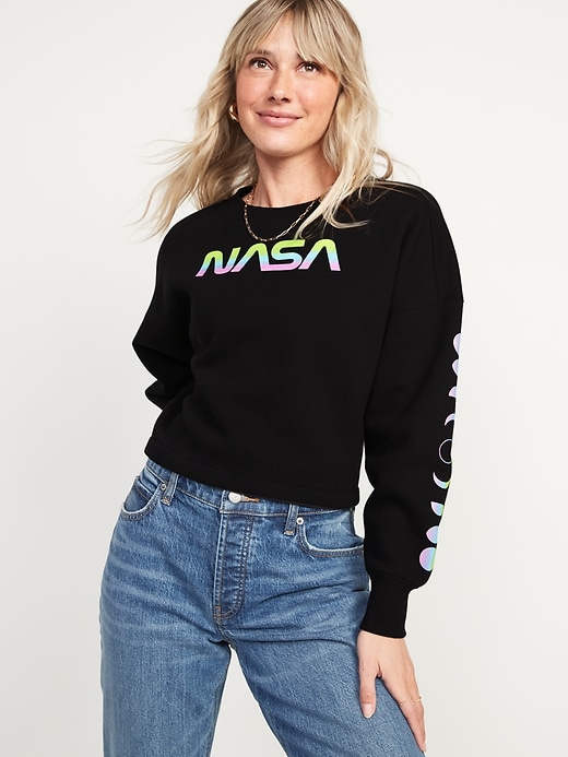 Oversized Cropped Licensed Pop Culture Graphic Sweatshirt for Women On Sale At Old Navy