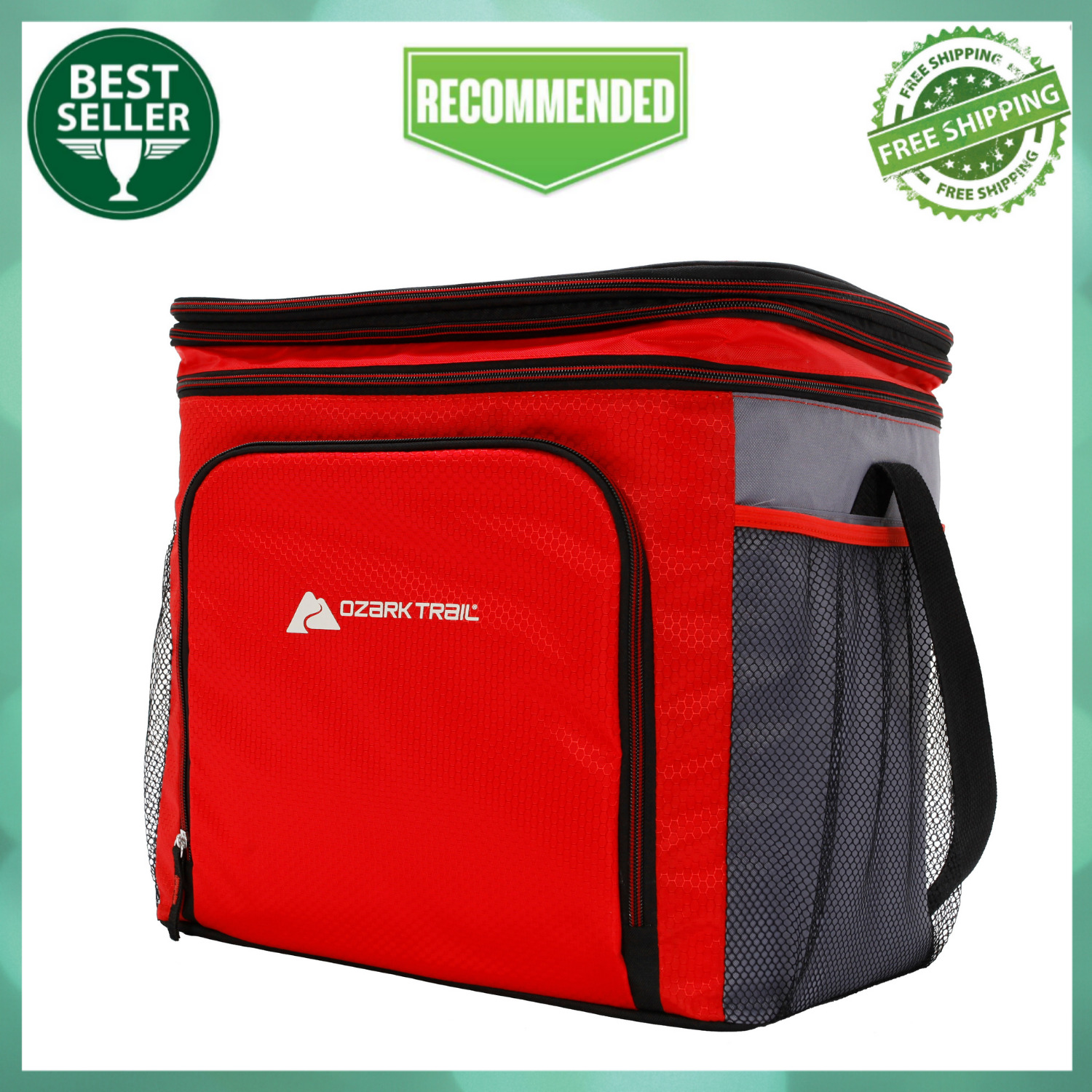 Ozark Trail 24-Can Camping Soft-Sided Cooler with Removable Hard Liner, Red