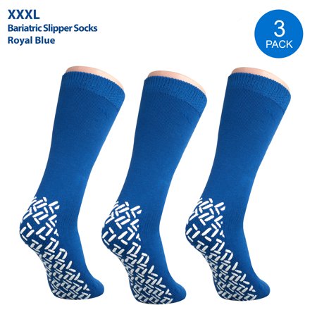 Pack of 3 Pairs - XXXL Non-Skid Bariatric Extra Wide Slipper Socks for People with Diabetes & Edema (Royal Blue)