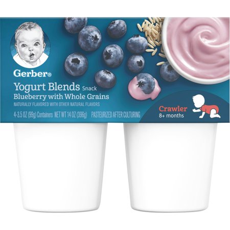 (Pack of 4) Gerber Yogurt Blends Snack Blueberry Yogurt with Whole Grains, 3.5 oz Cups