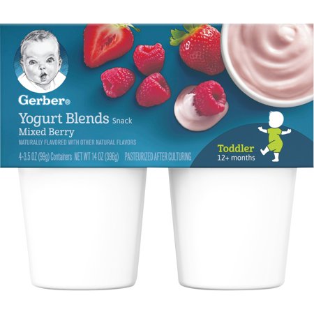 (Pack of 4) Gerber Yogurt Blends Snack Mixed Berry Yogurt, 3.5 oz Cups