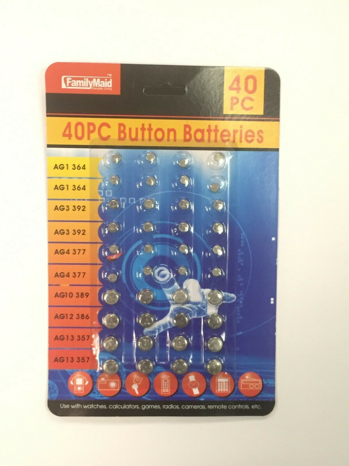 Pack of 40 pcs Assorted Button Batteries Set Watches Calculators etc
