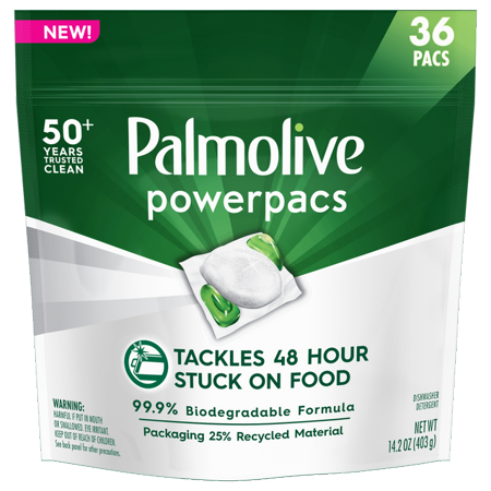 Palmolive PowerPacs Dishwasher Pods, 99.9% Biodegradable Formula in Dishwasher Tabs With No Added Fragrance, 36 Count