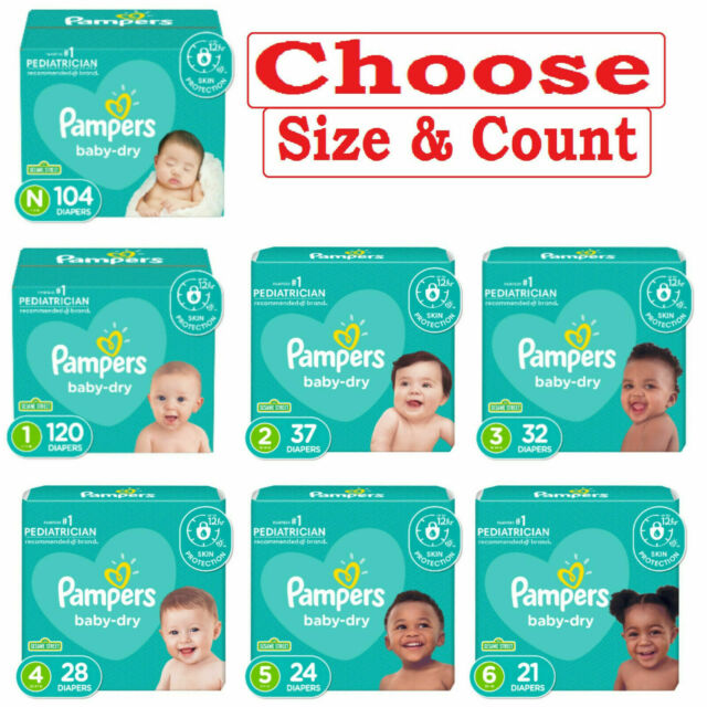 Pampers Baby Dry Disposable Diapers Size Newborn,1,2,3,4,5,6 (Choose Size&Count)