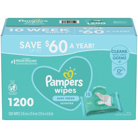 Pampers Baby Fresh Baby Wipes, 15 Flip-Top Packs (1200 Total Wipes)